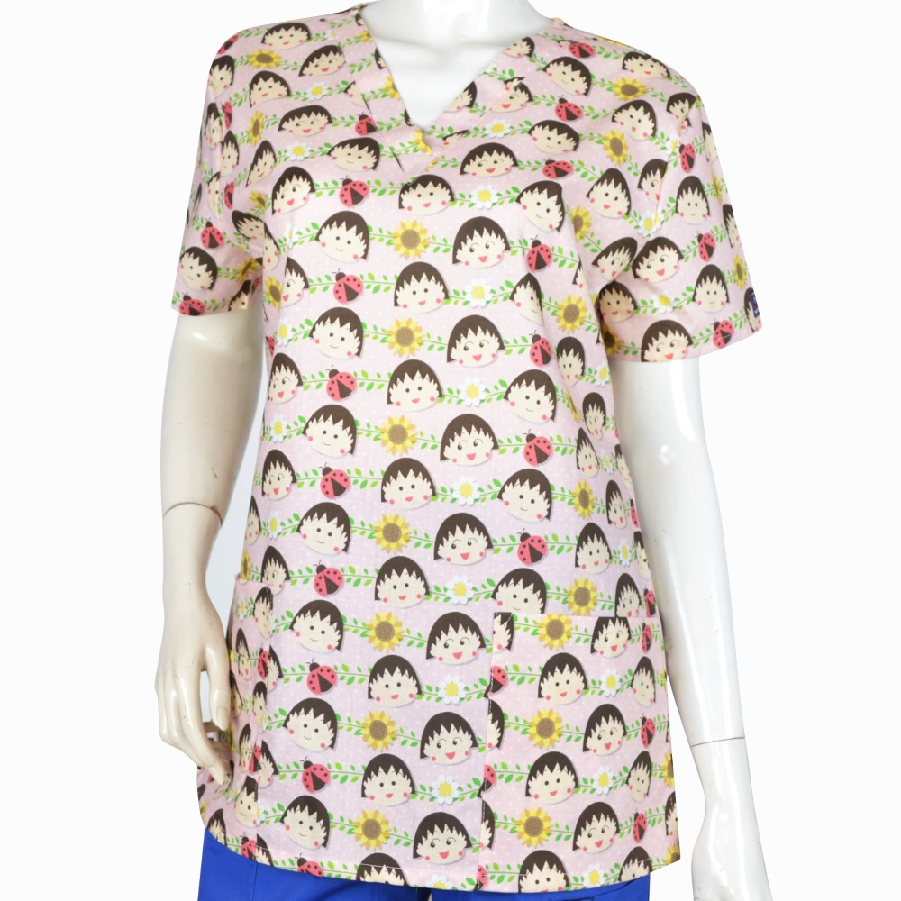 Hennar Women Medical Scrub Tops in Cartoon Prints For Women From Size XXS to 5XL Cartoon 3