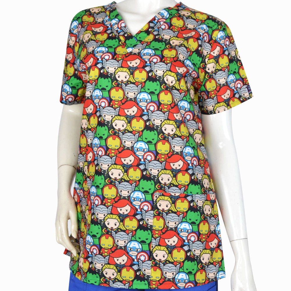 Hennar Women Medical Scrub Tops in Cartoon Prints For Women From Size XXS to 5XL Cartoon 3