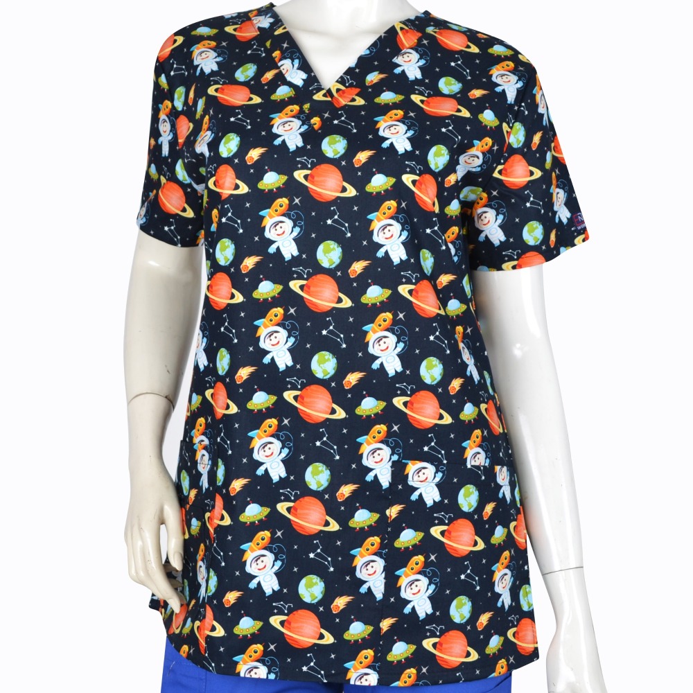 Hennar Women Medical Scrub Tops in Cartoon Prints For Women From Size XXS to 5XL Cartoon 3