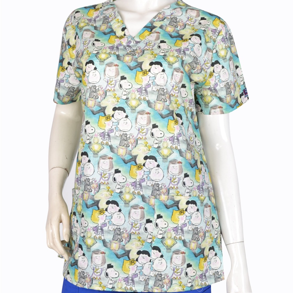 Hennar Women Medical Scrub Tops in Cartoon Prints For Women From Size XXS to 5XL Cartoon 3