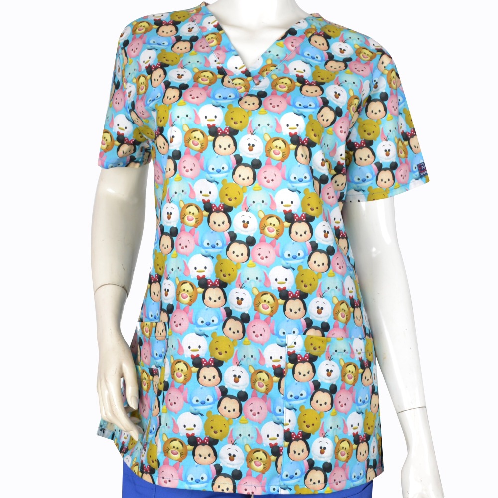 Hennar Women Medical Scrub Tops in Cartoon Prints For Women From Size XXS to 5XL Cartoon 3