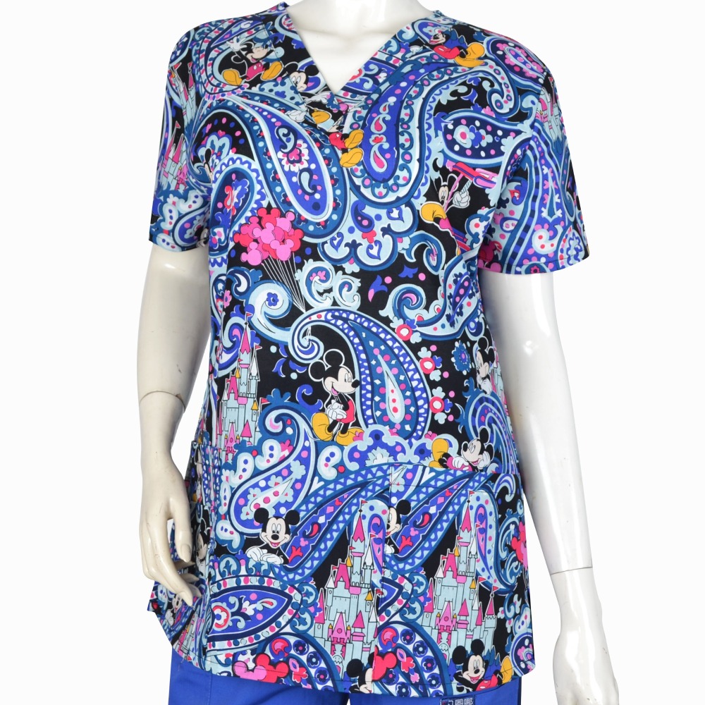 Hennar Women Medical Scrub Tops in Cartoon Prints For Women From Size XXS to 5XL Cartoon 3