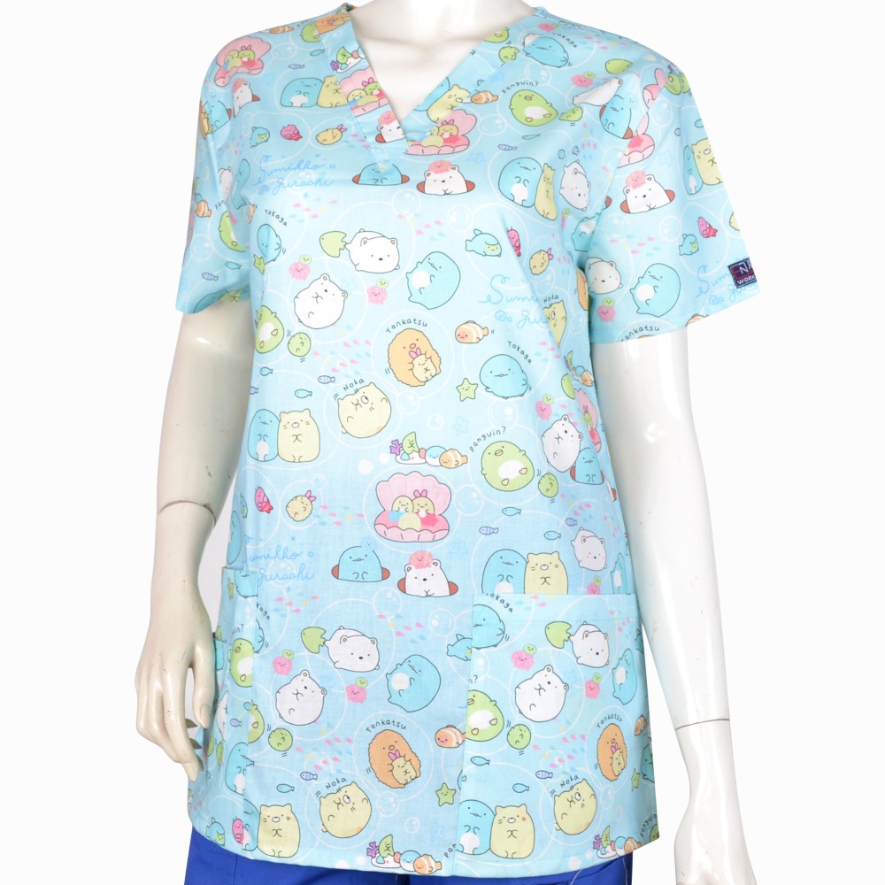 Women Scrub Tops 100% Cotton Cartoon 4