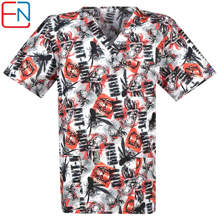 Men Medical Uniforms,Camouflage Colour Scrub Tops in 100% Cotton