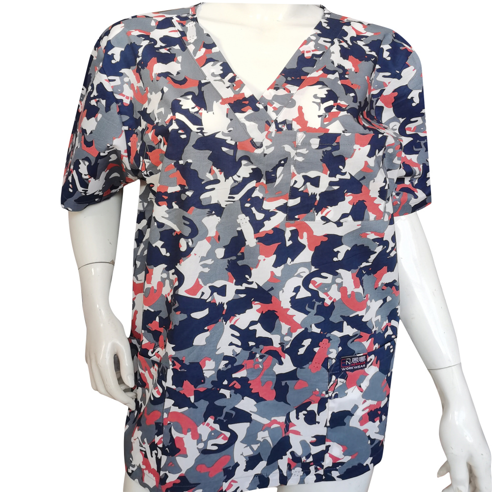 Men Medical Uniforms,Camouflage Colour Scrub Tops in 100% Cotton
