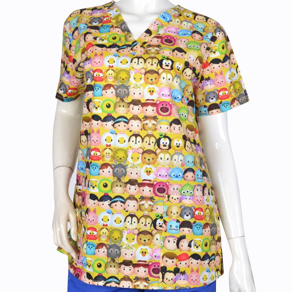 Women Scrub Tops 100% Cotton Cartoon 4