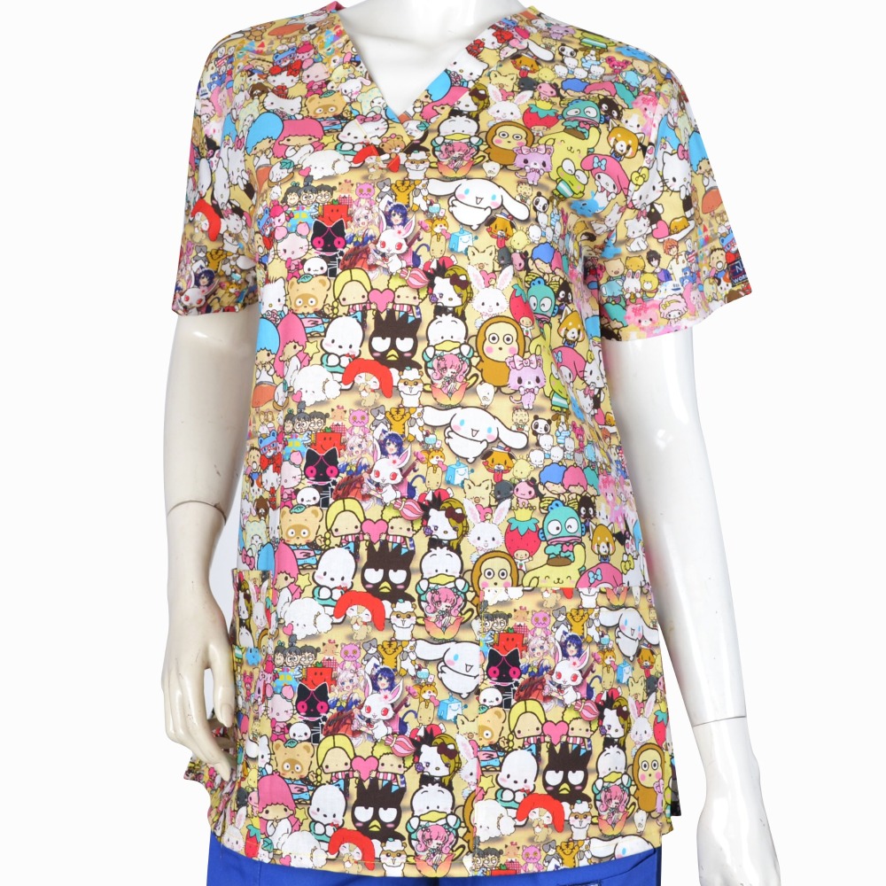 Women Scrub Tops 100% Cotton Cartoon 4