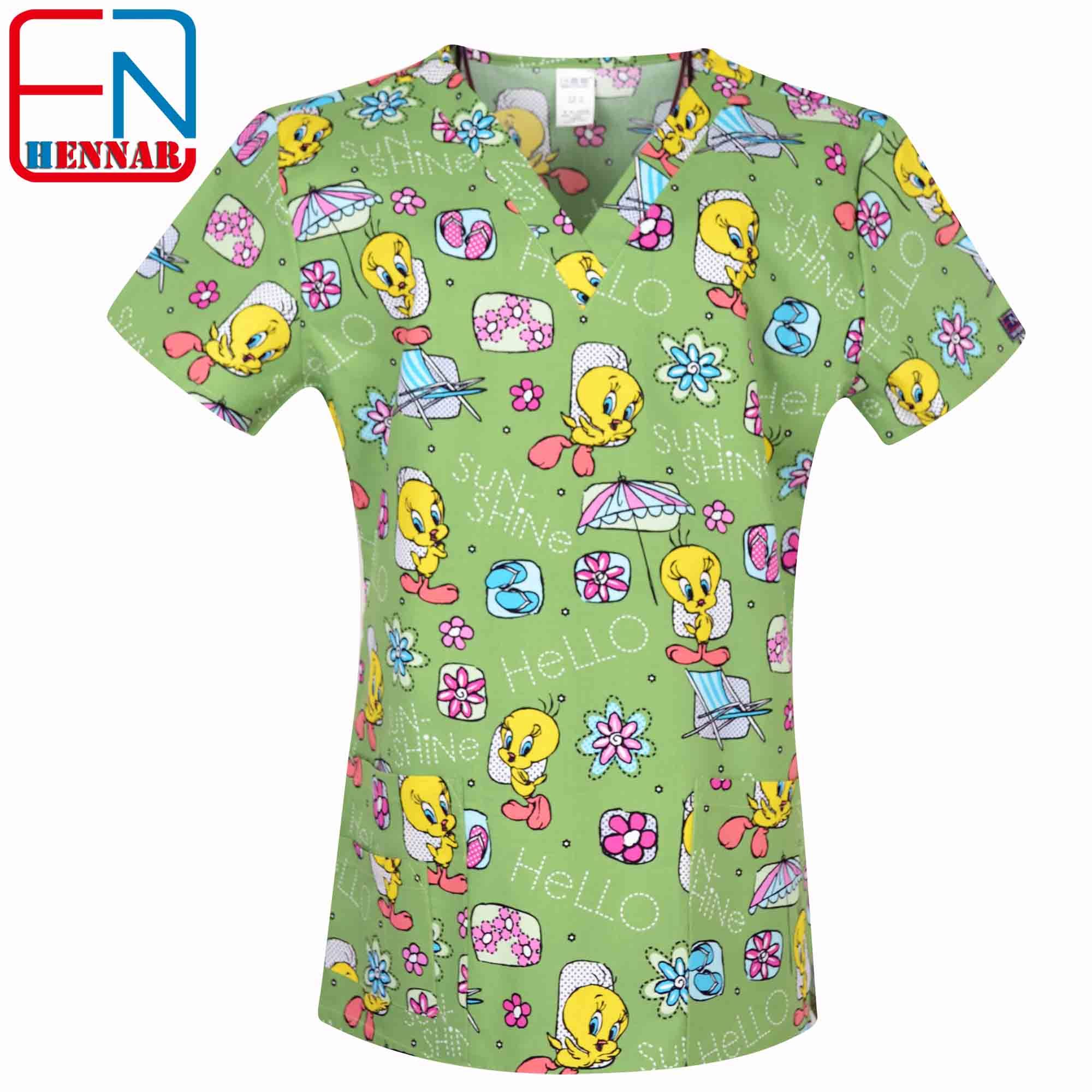 Women Scrub Tops 100% Cotton Cartoon 4