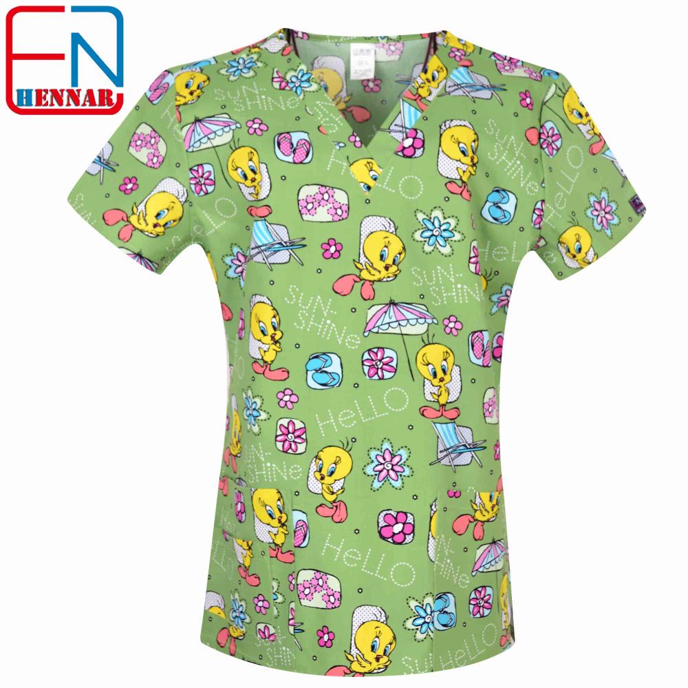 Women Scrub Tops 100% Cotton Cartoon 4