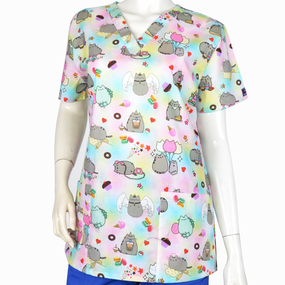 Women Scrub Tops 100% Cotton Cartoon 4