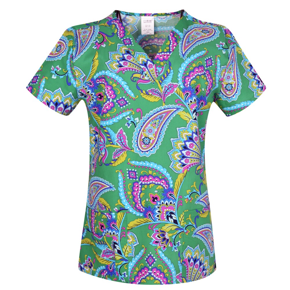Hennar Women Medical Scrub Tops in 100% Cotton Scrubs Tops,Women Medical Uniforms Floral 1