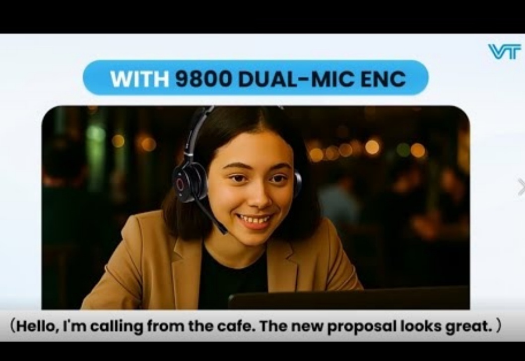 VT9800 Dual-Mic ENC Headset in a noisy environment