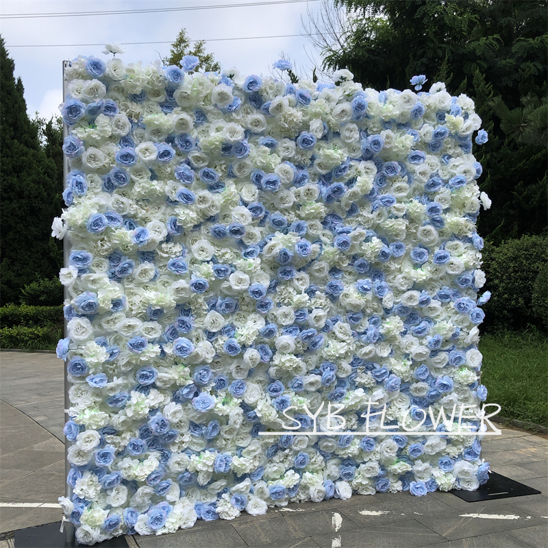 Wholesale Custom Blue Baby Breath wall Wedding Supplies Decoration Rose Backdrop Silk Artificial Flower Wall #25