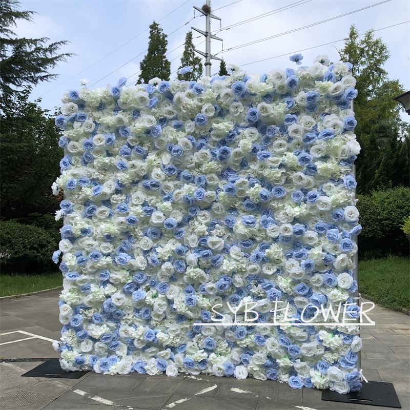 Wholesale Custom Blue Baby Breath wall Wedding Supplies Decoration Rose Backdrop Silk Artificial Flower Wall #25