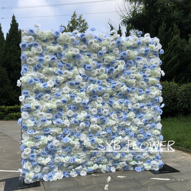 Wholesale Custom Blue Baby Breath wall Wedding Supplies Decoration Rose Backdrop Silk Artificial Flower Wall #25