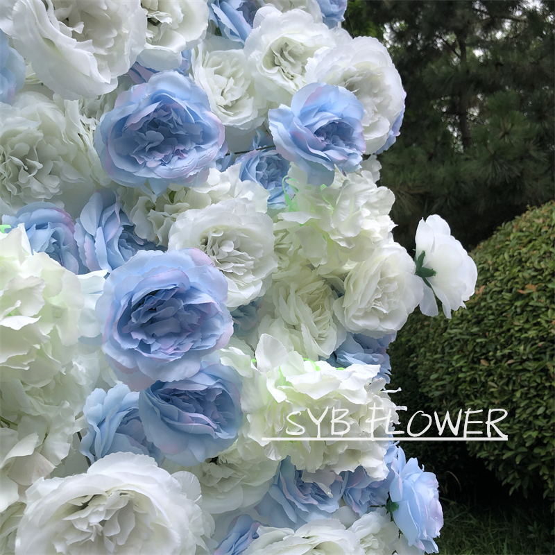 Wholesale Custom Blue Baby Breath wall Wedding Supplies Decoration Rose Backdrop Silk Artificial Flower Wall #25