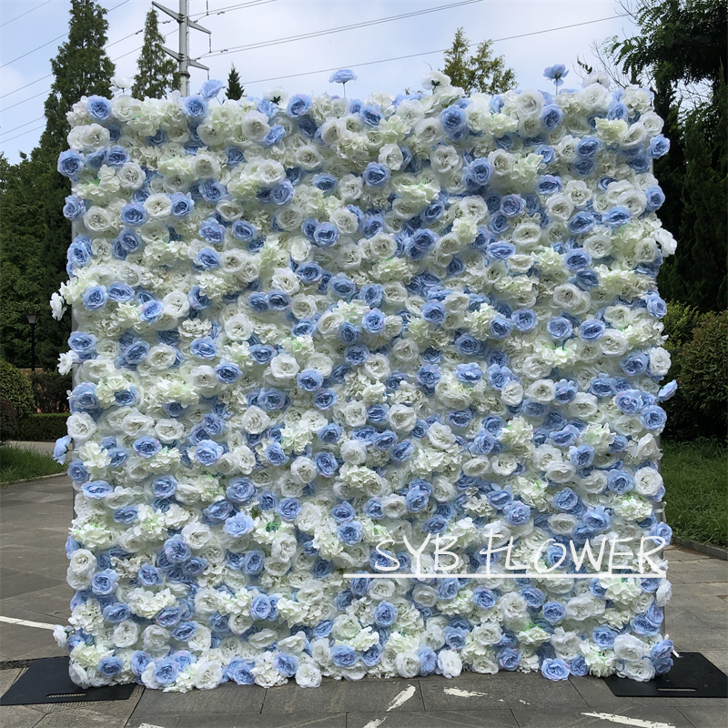Wholesale Custom Blue Baby Breath wall Wedding Supplies Decoration Rose Backdrop Silk Artificial Flower Wall #25