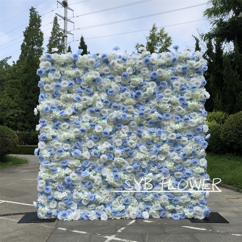 Wholesale Custom Blue Baby Breath wall Wedding Supplies Decoration Rose Backdrop Silk Artificial Flower Wall #25