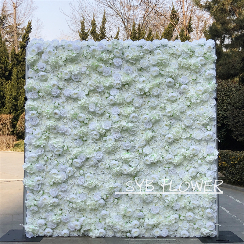 #056 Customized pure white Backdrop Roll Up Wedding Decor Artificial Flowers Bulbs For Wedding Decoration Flower Wall