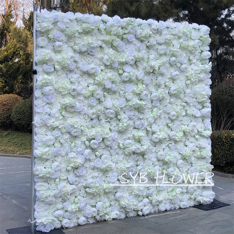 #056 Customized pure white Backdrop Roll Up Wedding Decor Artificial Flowers Bulbs For Wedding Decoration Flower Wall