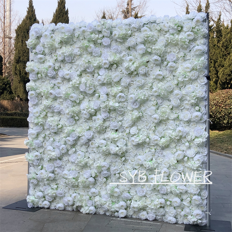 #056 Customized pure white Backdrop Roll Up Wedding Decor Artificial Flowers Bulbs For Wedding Decoration Flower Wall