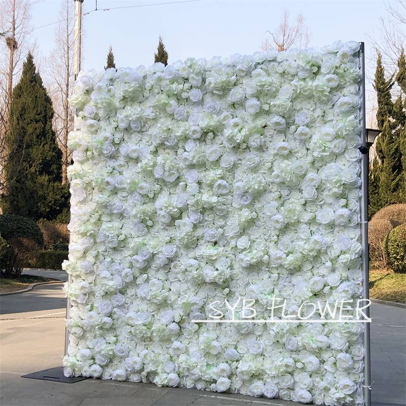 #056 Customized pure white Backdrop Roll Up Wedding Decor Artificial Flowers Bulbs For Wedding Decoration Flower Wall