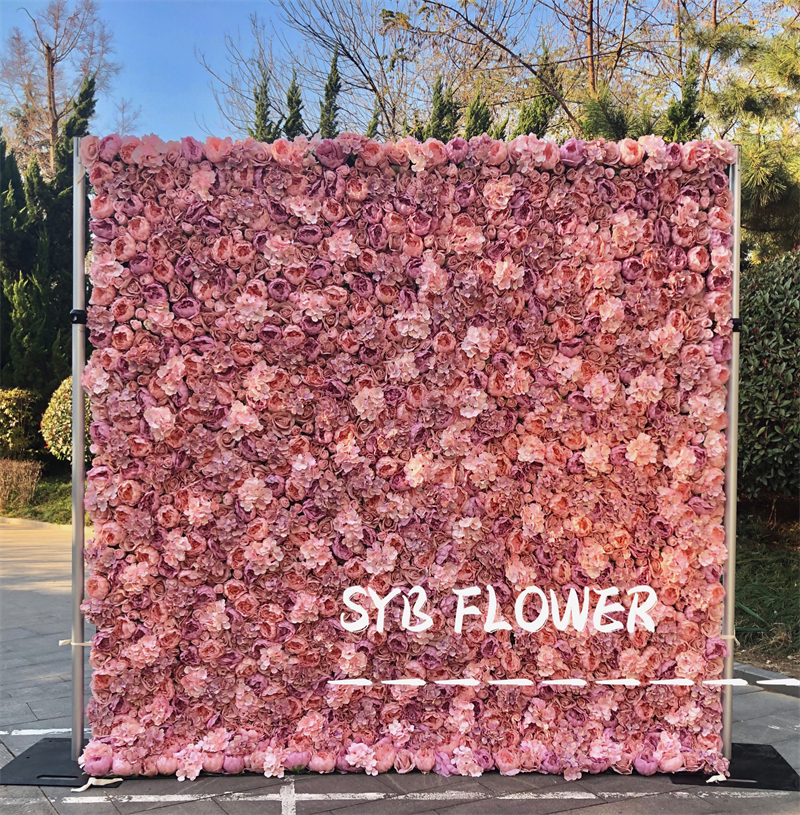 #021 Custom 3D Cloth Flower wall Wedding Artificial Silk Rose Flower Wall Panel Backdrop Artificial Flower Decorative Flowers