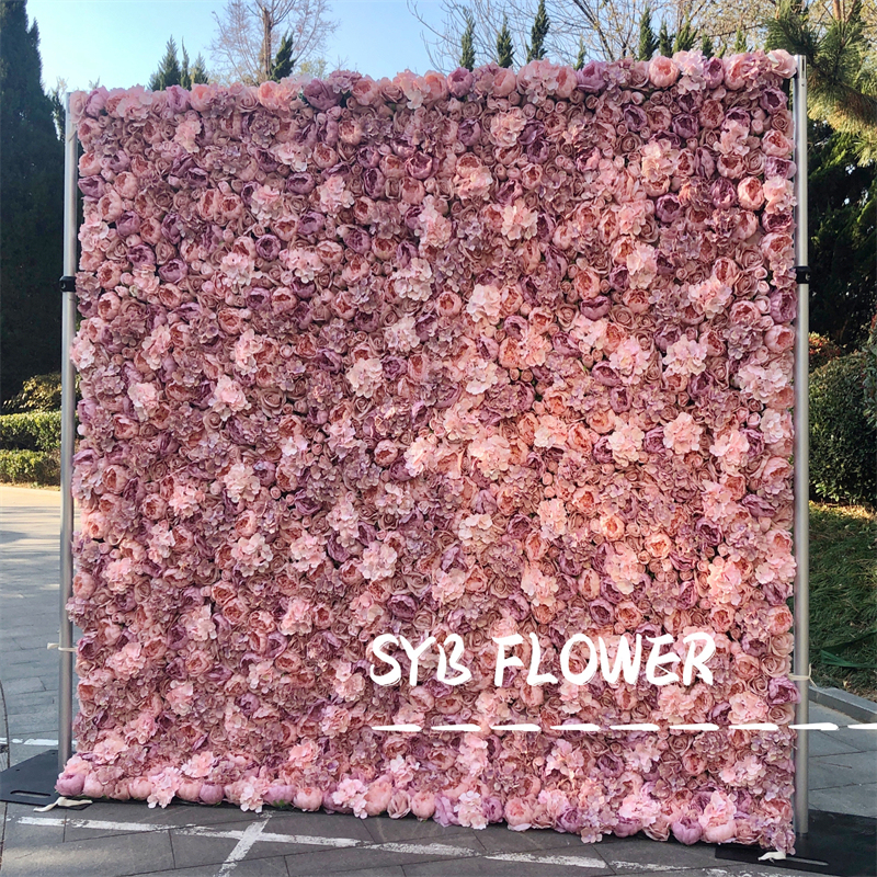 #021 Custom 3D Cloth Flower wall Wedding Artificial Silk Rose Flower Wall Panel Backdrop Artificial Flower Decorative Flowers