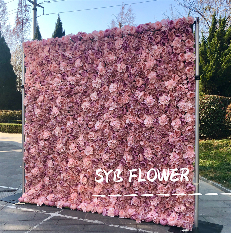 #021 Custom 3D Cloth Flower wall Wedding Artificial Silk Rose Flower Wall Panel Backdrop Artificial Flower Decorative Flowers