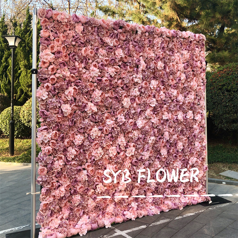 #021 Custom 3D Cloth Flower wall Wedding Artificial Silk Rose Flower Wall Panel Backdrop Artificial Flower Decorative Flowers