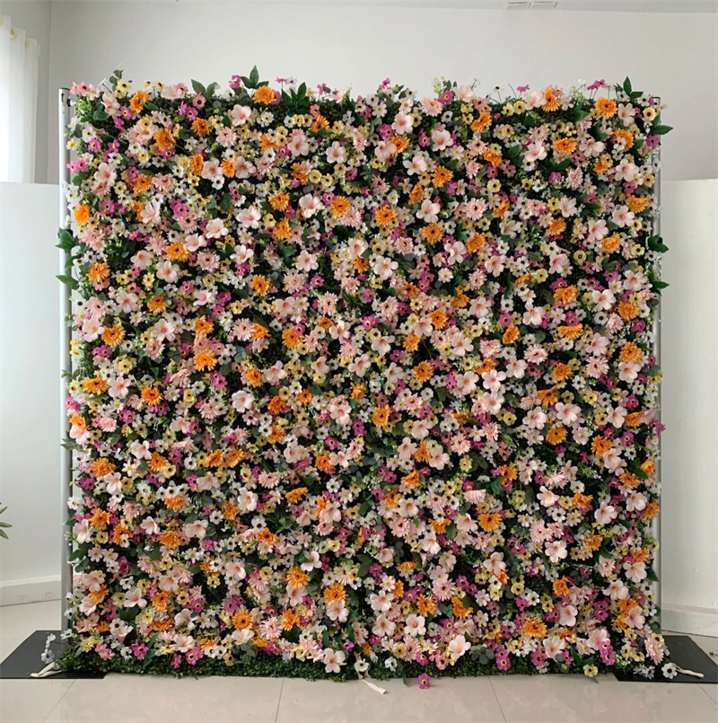 #074 Customized 3D Silk Party Specialty Store Wedding Roll Up Artificial Flower Wall Panel For Event Party
