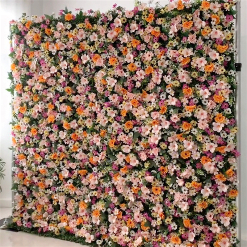 #074 Customized 3D Silk Party Specialty Store Wedding Roll Up Artificial Flower Wall Panel For Event Party