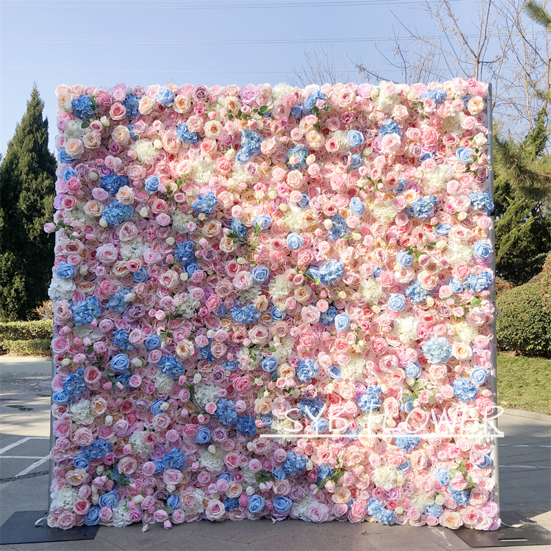 #127 Customized 3D Silk Party Specialty Store Wedding Roll Up Artificial Flower Wall Panel For Event Party