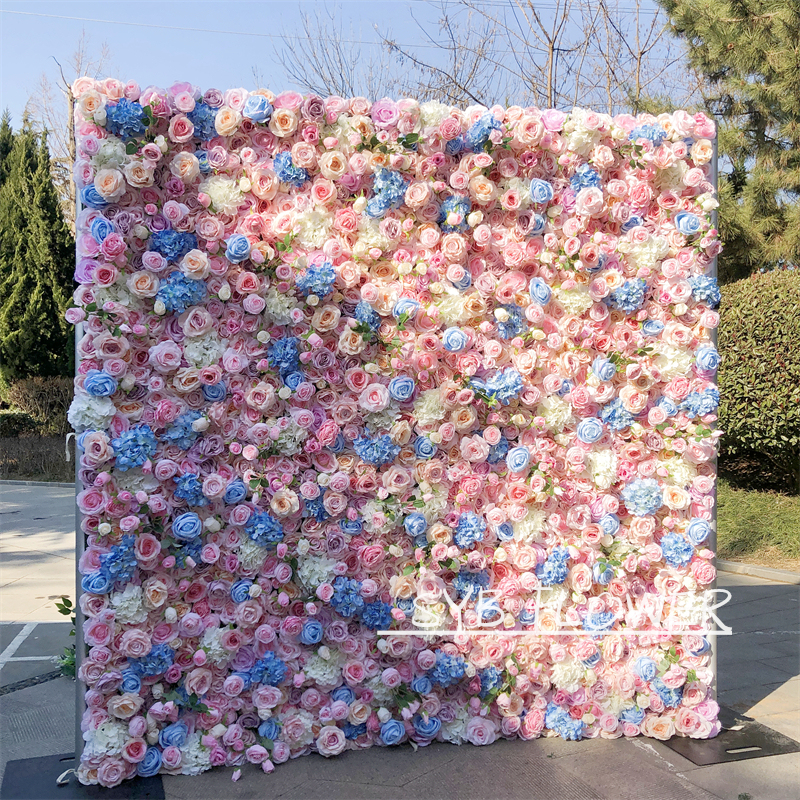 #127 Customized 3D Silk Party Specialty Store Wedding Roll Up Artificial Flower Wall Panel For Event Party