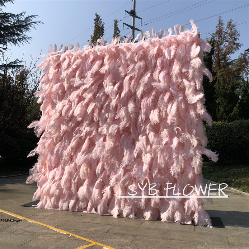 #164-5 SYB FLOWER Custom Size 3D Roll Up Artificial Feather Wall Backdrop Panel Wedding Decoration