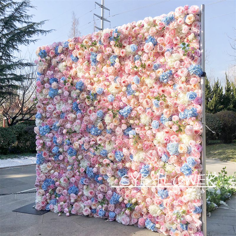 #127 Customized 3D Silk Party Specialty Store Wedding Roll Up Artificial Flower Wall Panel For Event Party