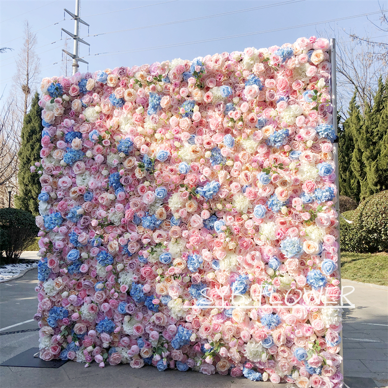 #127 Customized 3D Silk Party Specialty Store Wedding Roll Up Artificial Flower Wall Panel For Event Party