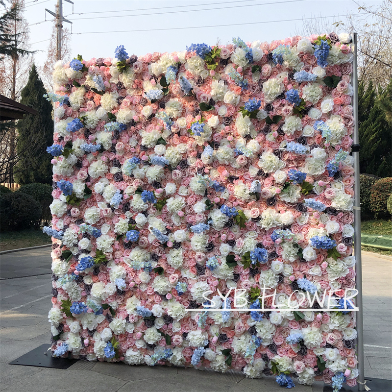 #128 SYB Hot Sale Customized Artificial Beautiful And Natural Silk Party Specialty Store Wedding Flower Wall Panel