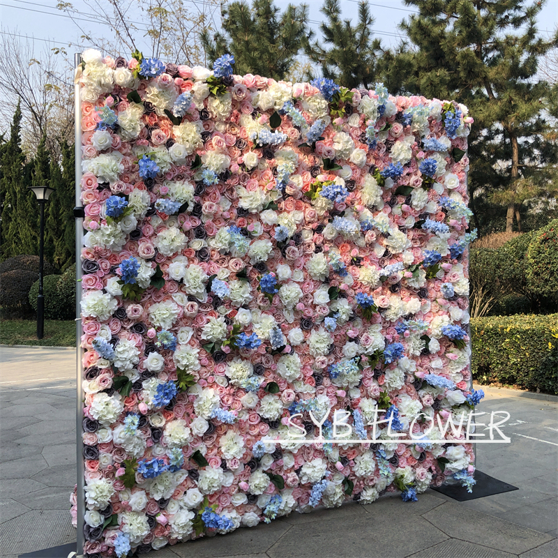 #128 SYB Hot Sale Customized Artificial Beautiful And Natural Silk Party Specialty Store Wedding Flower Wall Panel