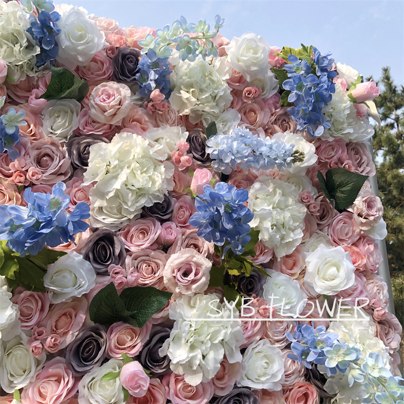 #128 SYB Hot Sale Customized Artificial Beautiful And Natural Silk Party Specialty Store Wedding Flower Wall Panel