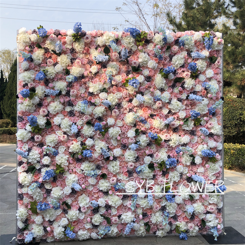 #128 SYB Hot Sale Customized Artificial Beautiful And Natural Silk Party Specialty Store Wedding Flower Wall Panel