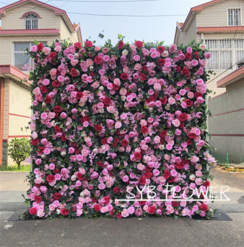 #239 Hot Selling Customized For Wedding Event Fabric Floral Decoration Wedding Pink artificial Flower Wall Backdrop