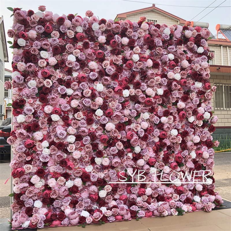 #207 Hot Selling Customized For Wedding Event Fabric Floral Decoration Wedding Pink artificial Flower Wall Backdrop
