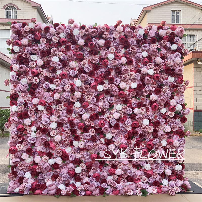 #207 Hot Selling Customized For Wedding Event Fabric Floral Decoration Wedding Pink artificial Flower Wall Backdrop