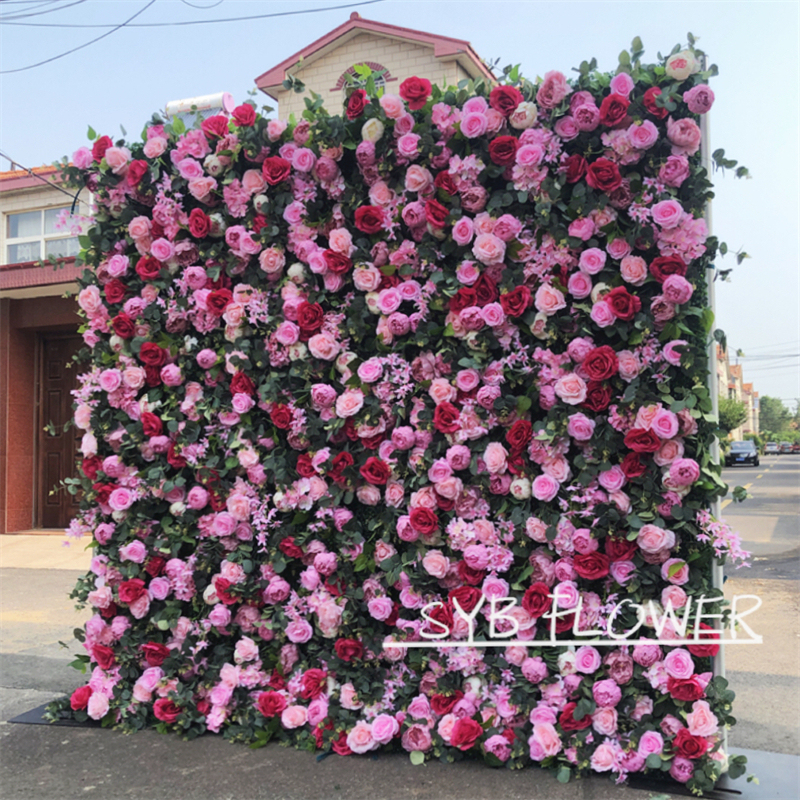 #239 Hot Selling Customized For Wedding Event Fabric Floral Decoration Wedding Pink artificial Flower Wall Backdrop