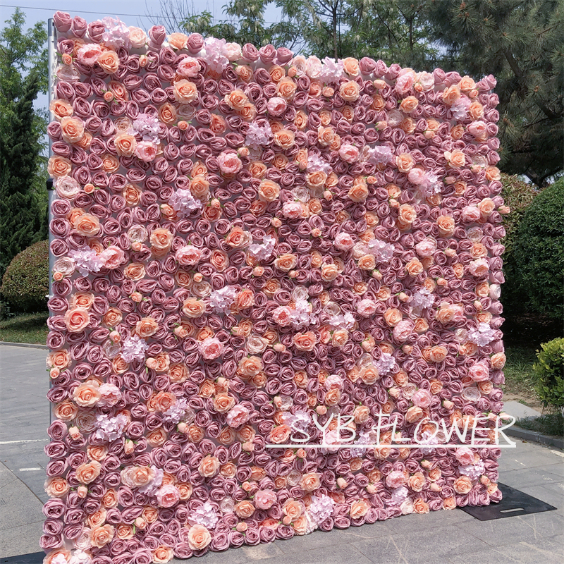 #216 Valentine's Day Wedding Reception Business Celebration Artificial Silk Background Roll Up Flower Wall