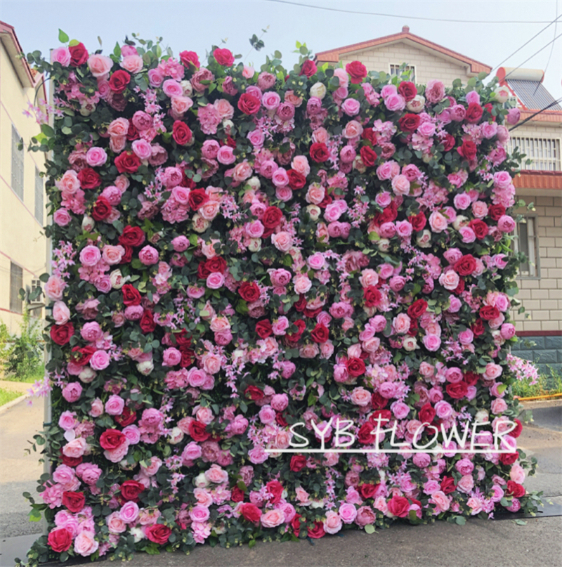 #239 Hot Selling Customized For Wedding Event Fabric Floral Decoration Wedding Pink artificial Flower Wall Backdrop