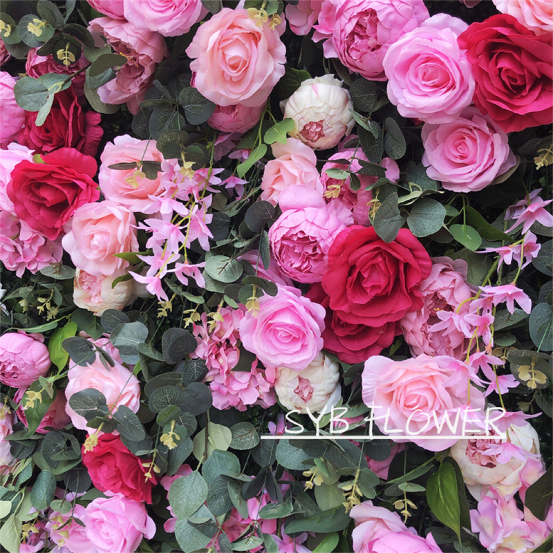 #239 Hot Selling Customized For Wedding Event Fabric Floral Decoration Wedding Pink artificial Flower Wall Backdrop