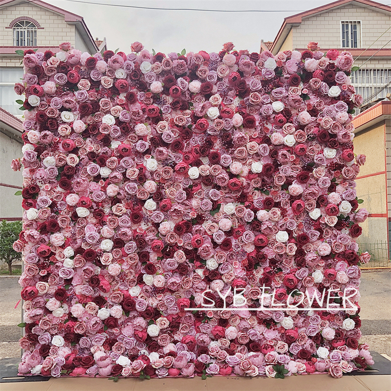 #207 Hot Selling Customized For Wedding Event Fabric Floral Decoration Wedding Pink artificial Flower Wall Backdrop