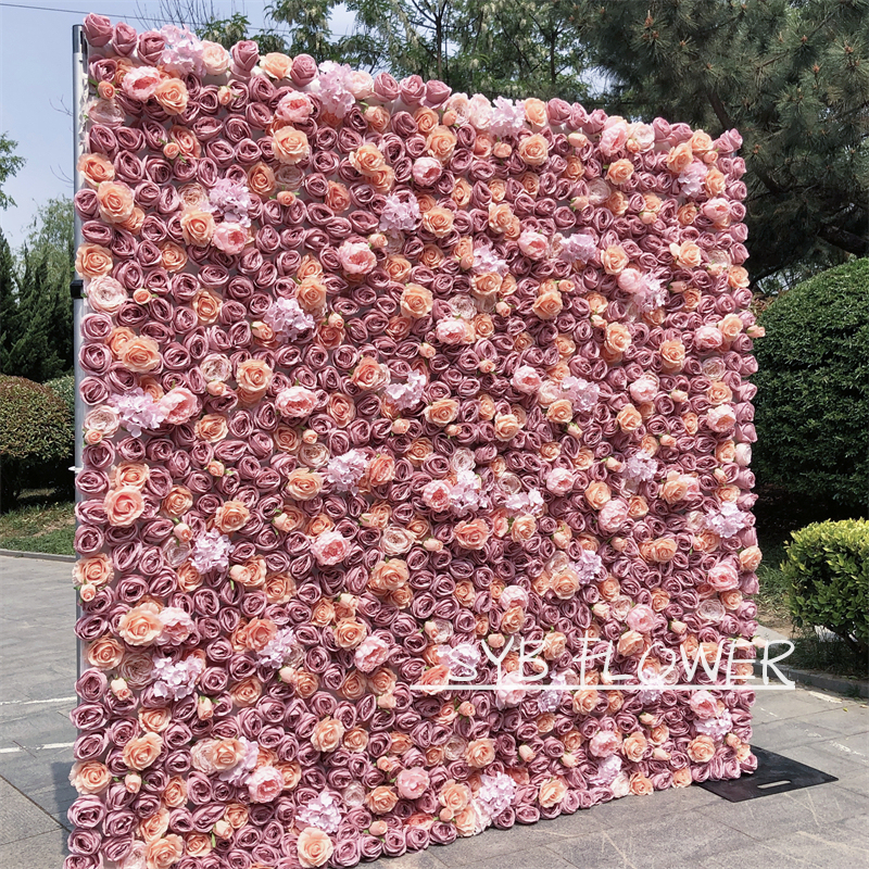 #216 Valentine's Day Wedding Reception Business Celebration Artificial Silk Background Roll Up Flower Wall